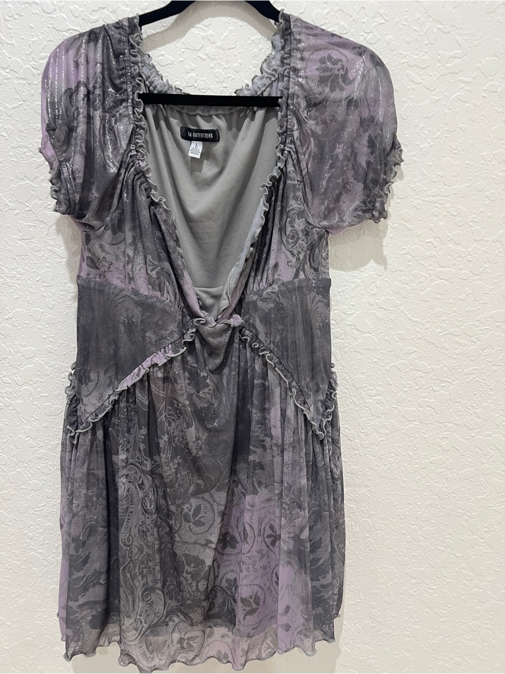 Urban Outfitters Lavender & Gray Sheer Tie-Front Chemise
